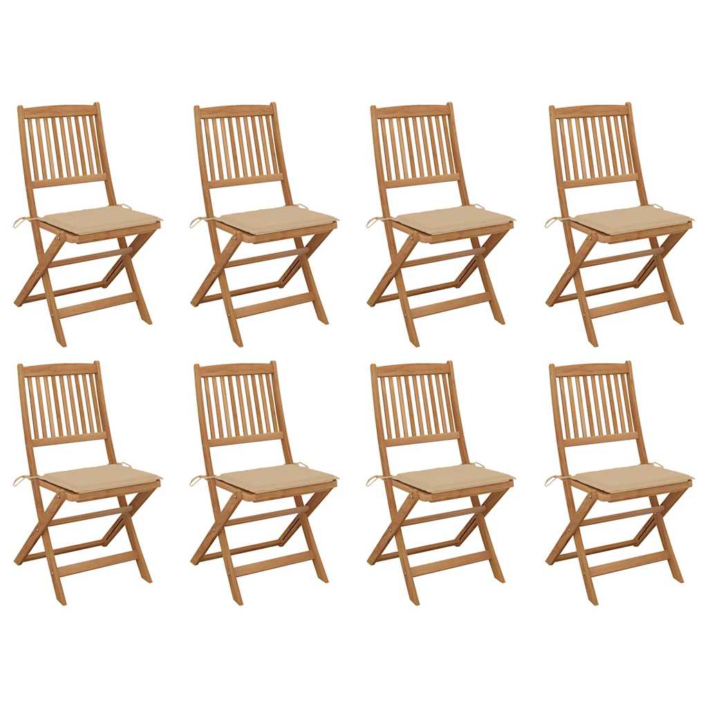 Tuinstoelen 8 st inklapbaar met kussens massief acaciahout – afbeelding 1