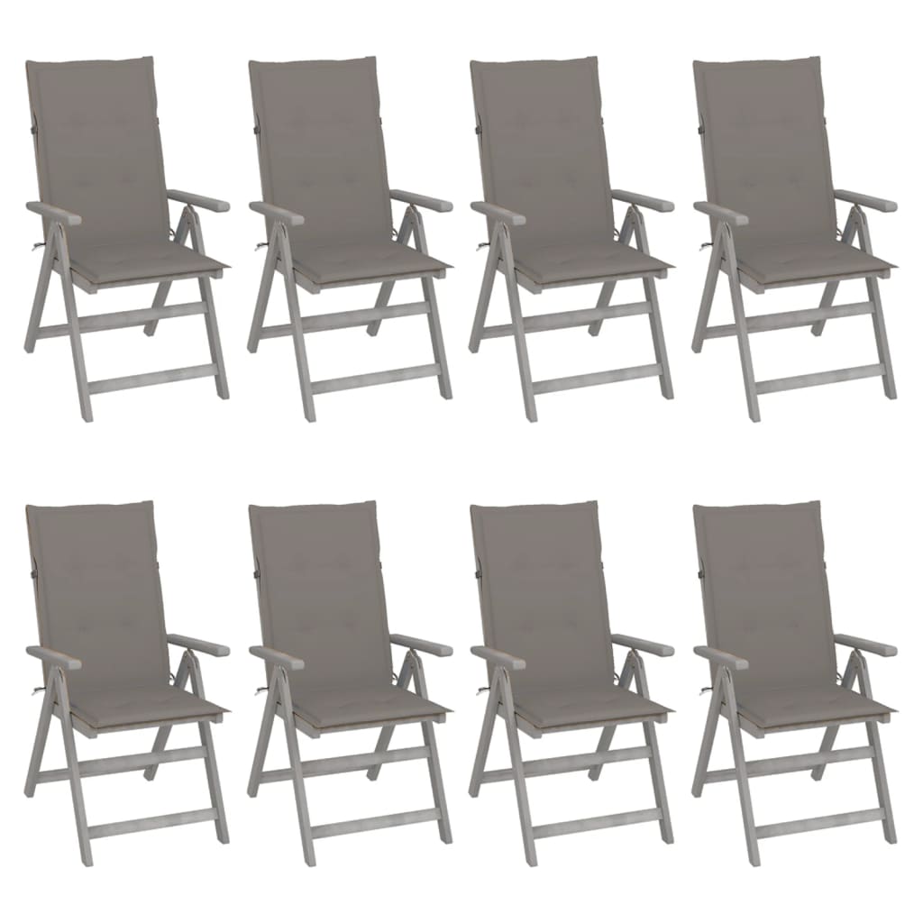 Tuinstoelen 8 st verstelbaar met kussens acaciahout grijs – afbeelding 1