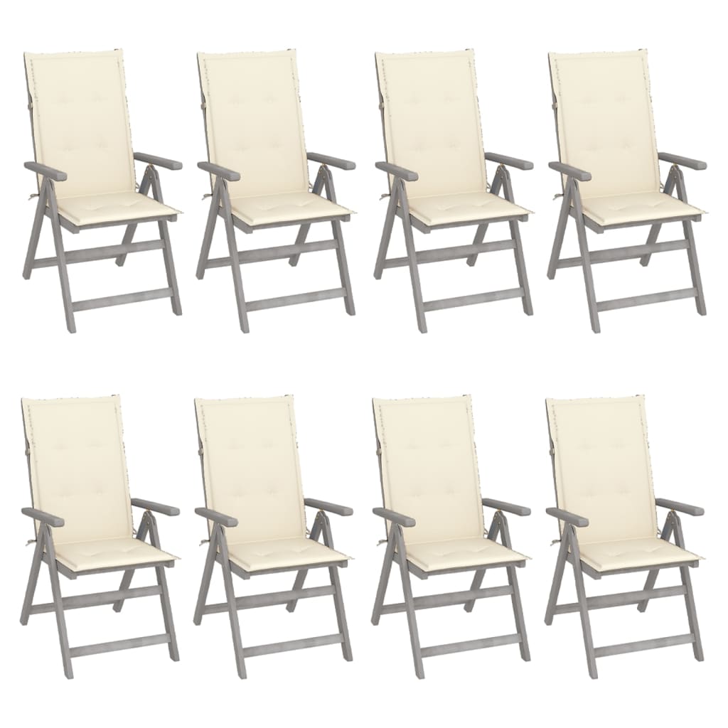 Tuinstoelen 8 st verstelbaar met kussens acaciahout grijs