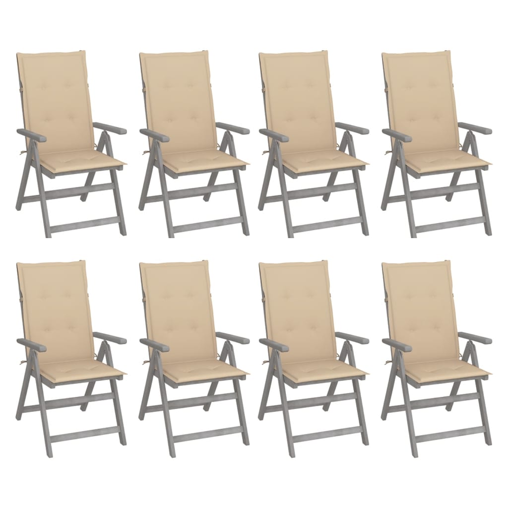 Tuinstoelen 8 st verstelbaar met kussens acaciahout grijs