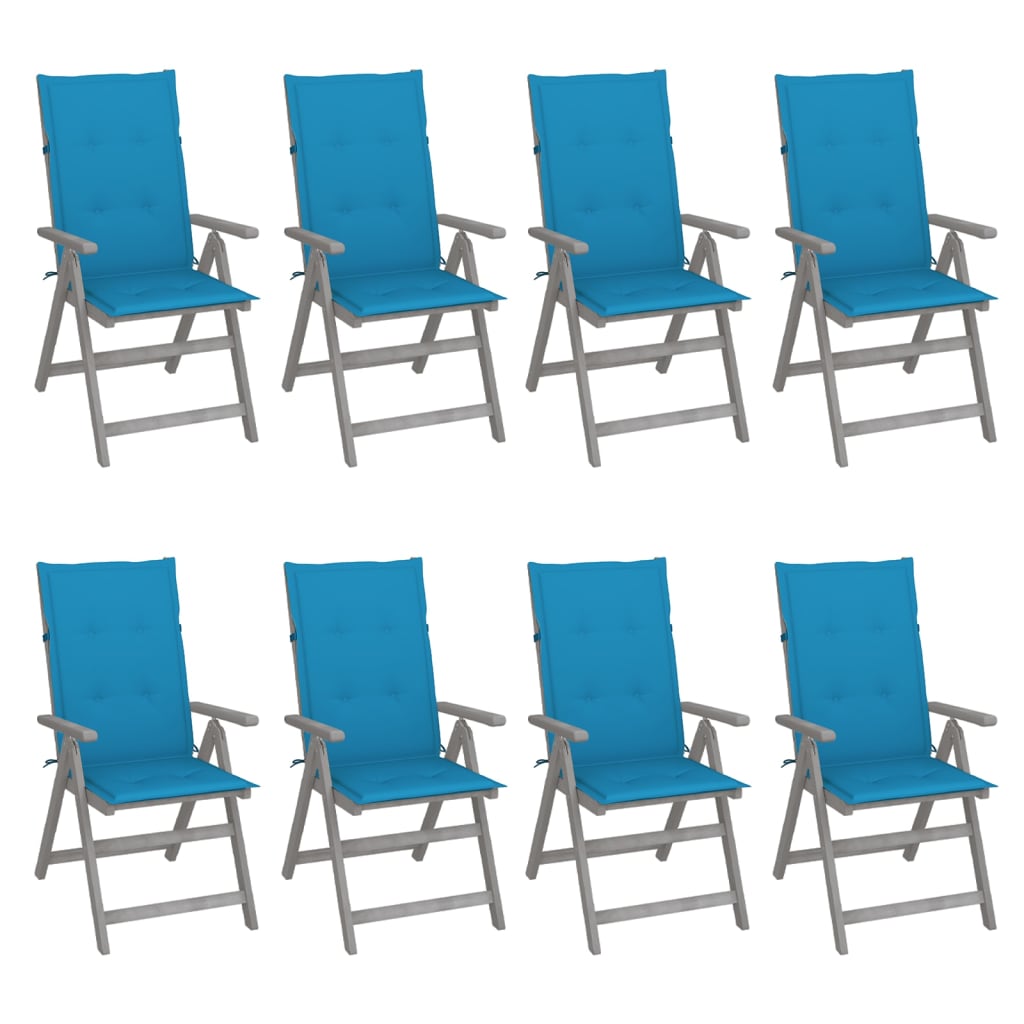 Tuinstoelen 8 st verstelbaar met kussens acaciahout grijs – afbeelding 1