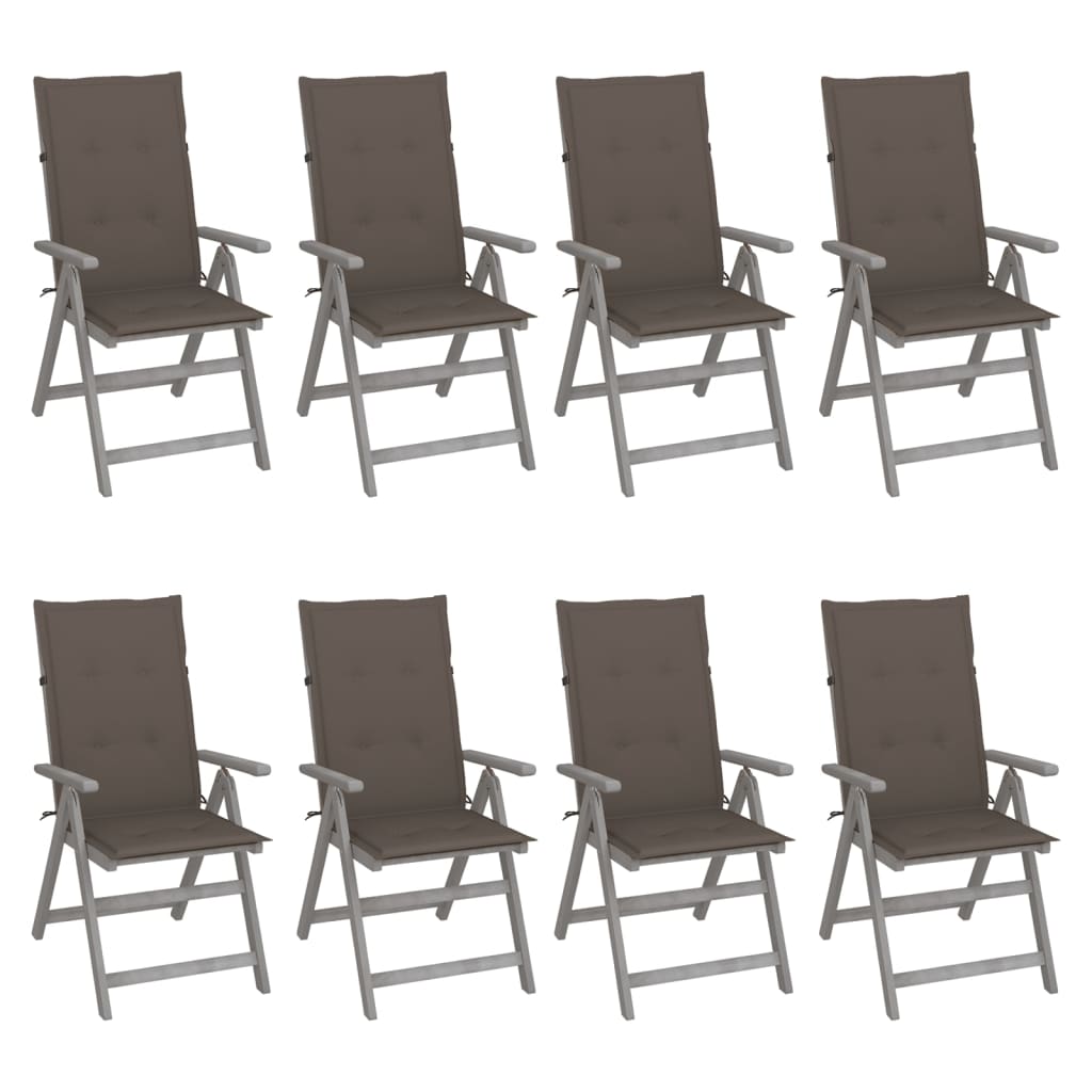 Tuinstoelen 8 st verstelbaar met kussens acaciahout grijs – afbeelding 1