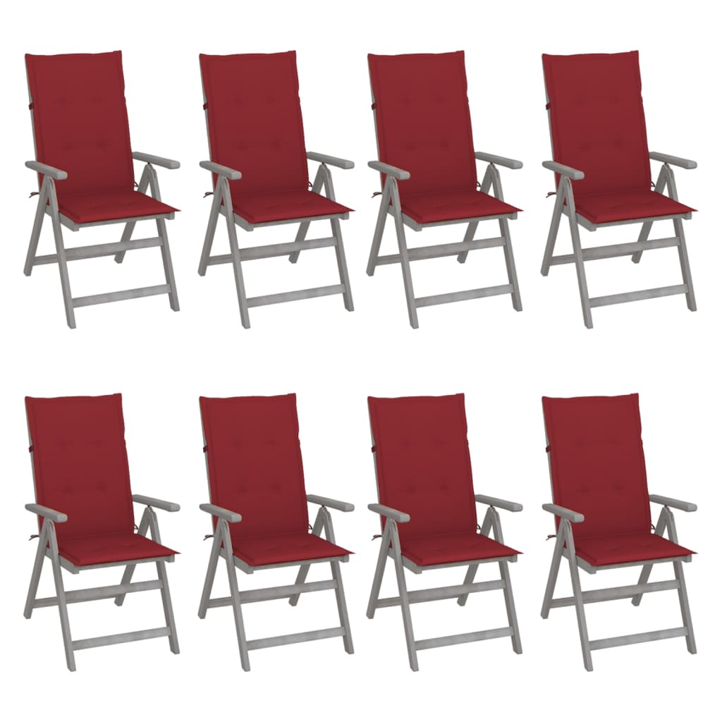Tuinstoelen 8 st verstelbaar met kussens acaciahout grijs – afbeelding 1