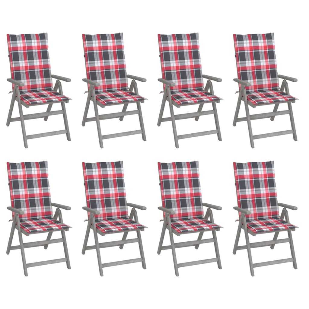 Tuinstoelen 8 st verstelbaar met kussens acaciahout grijs