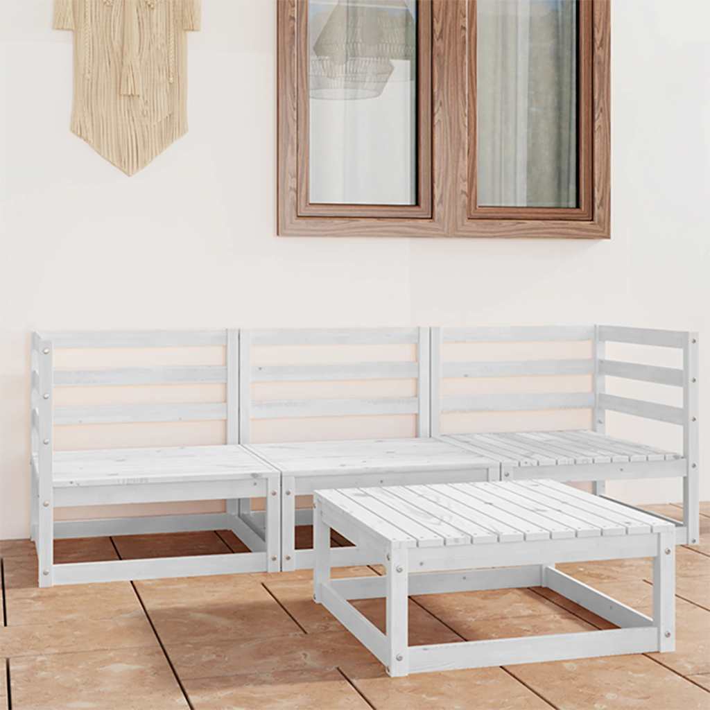 4-delige Loungeset massief grenenhout wit