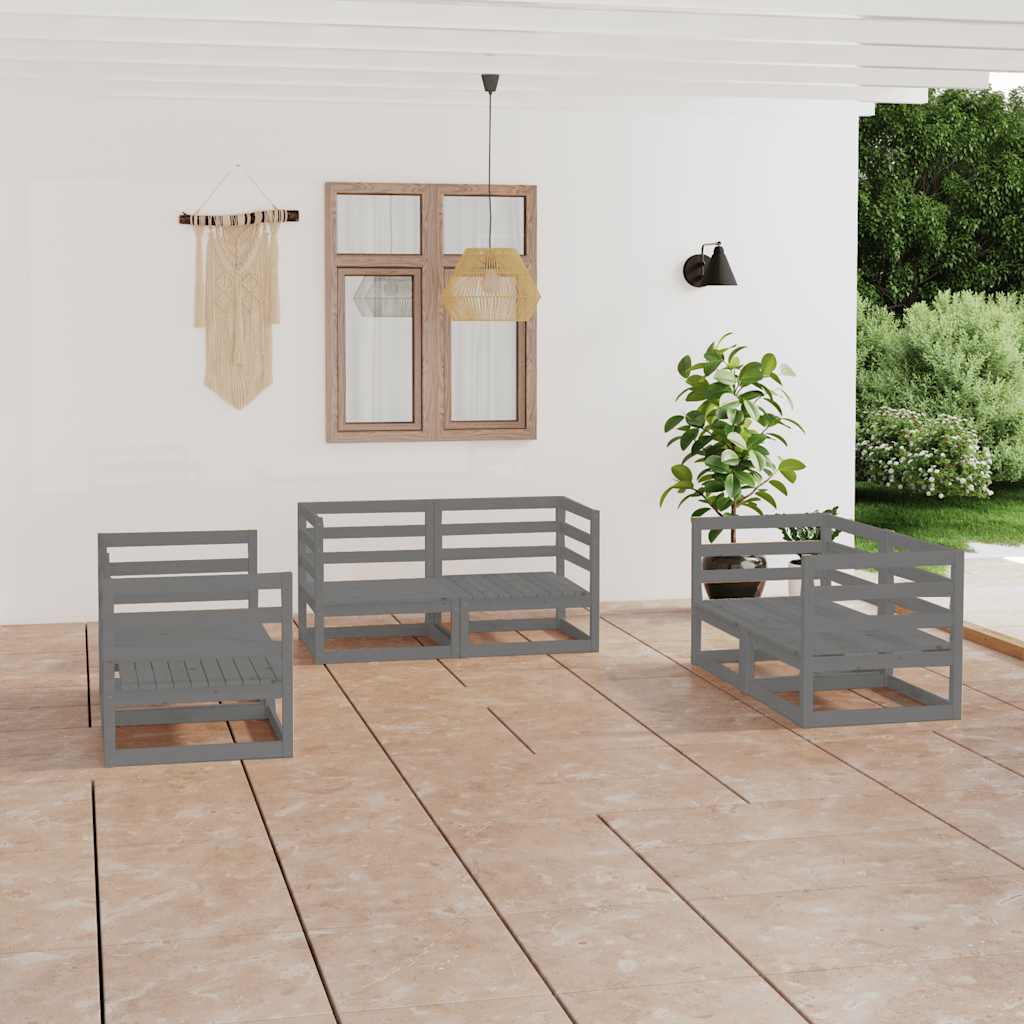 6-delige Loungeset massief grenenhout grijs – afbeelding 1