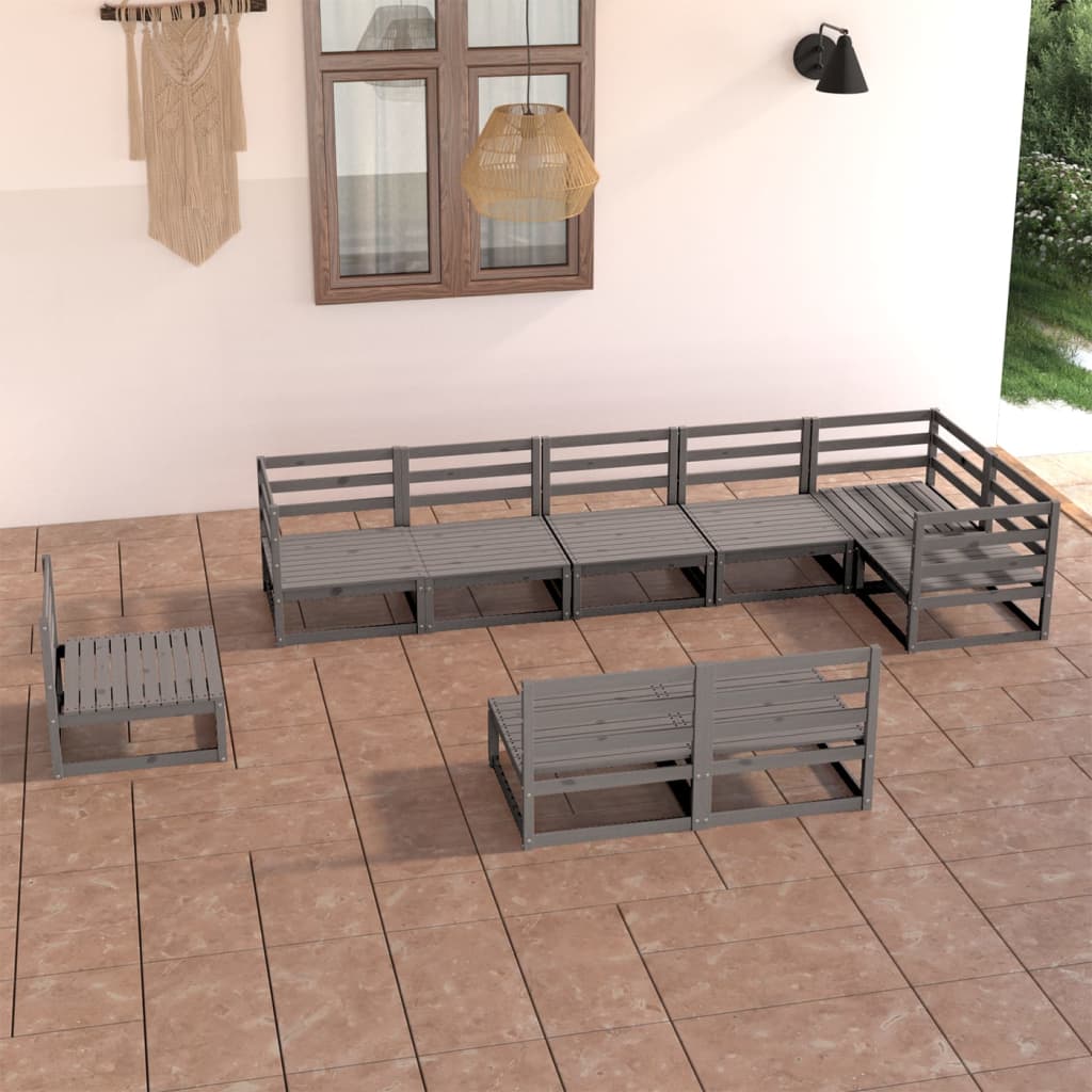 9-delige Loungeset massief grenenhout grijs