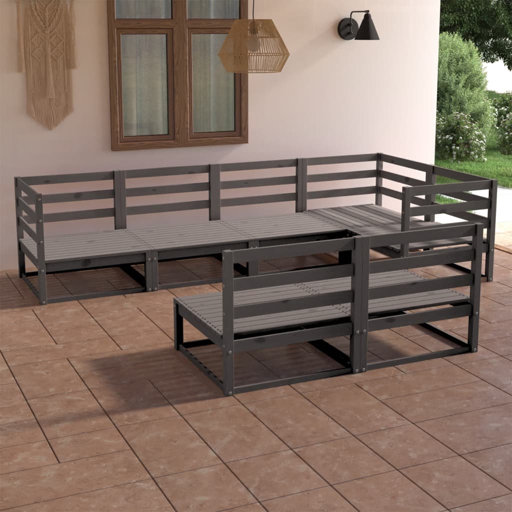 7-delige Loungeset massief grenenhout grijs – afbeelding 1