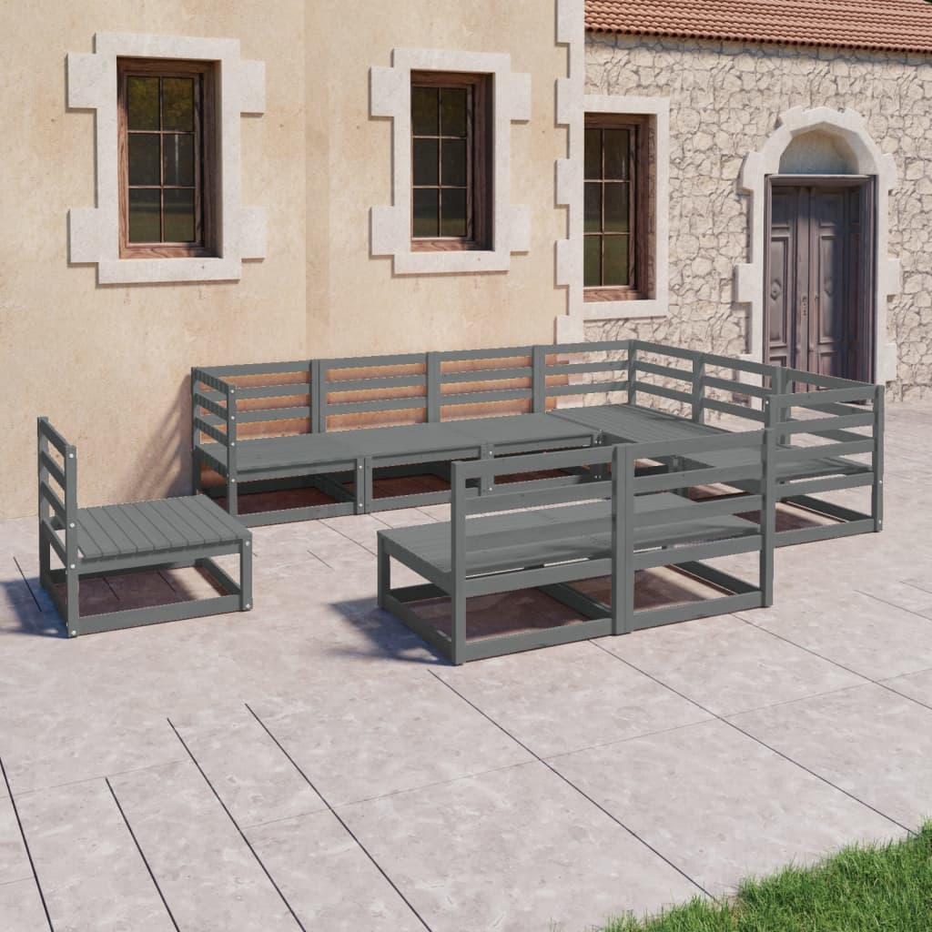 9-delige Loungeset massief grenenhout grijs