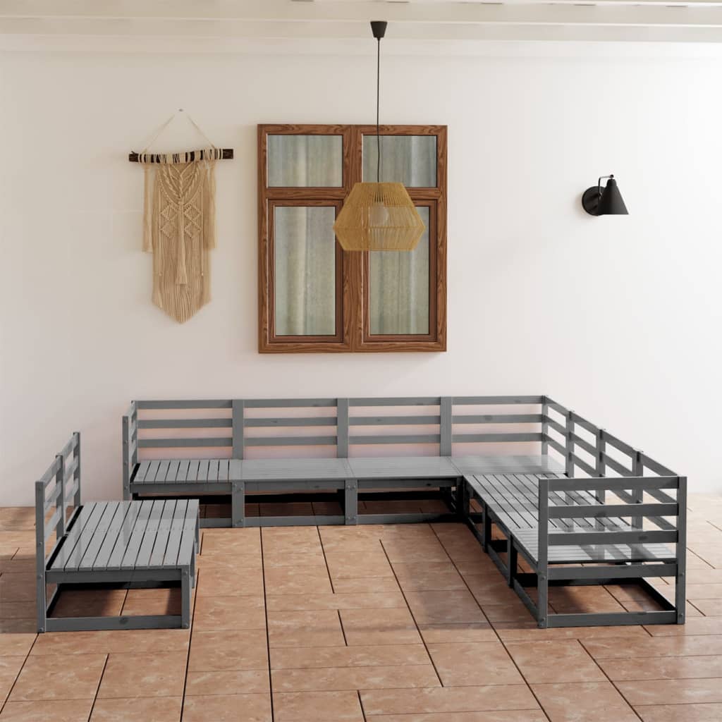 9-delige Loungeset massief grenenhout grijs