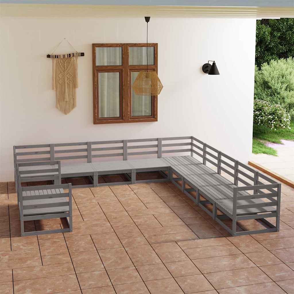 11-delige Loungeset massief grenenhout grijs – afbeelding 1