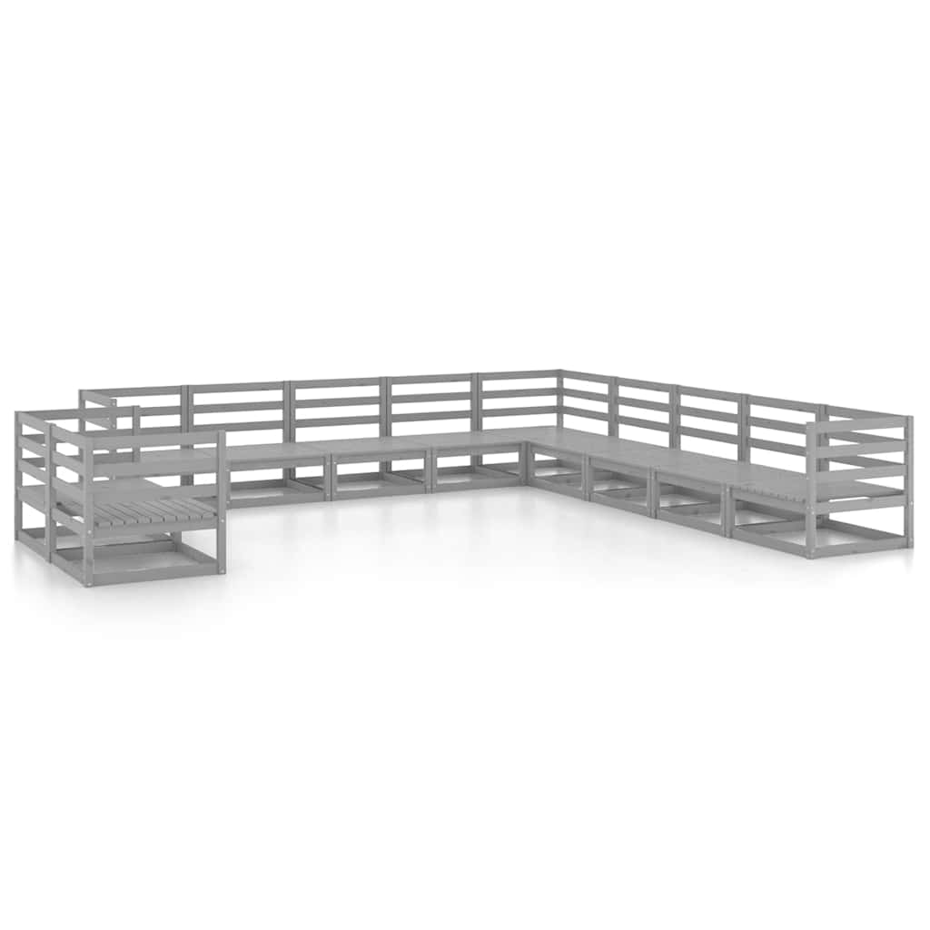 11-delige Loungeset massief grenenhout grijs – afbeelding 2