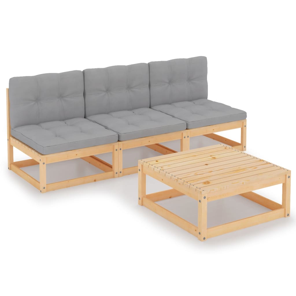 4-delige Loungeset met kussens massief grenenhout – afbeelding 1
