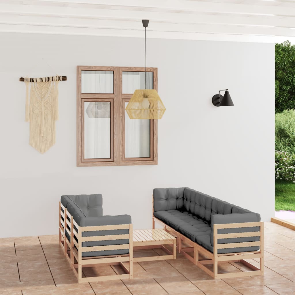 8-delige Loungeset met kussens massief grenenhout – afbeelding 1