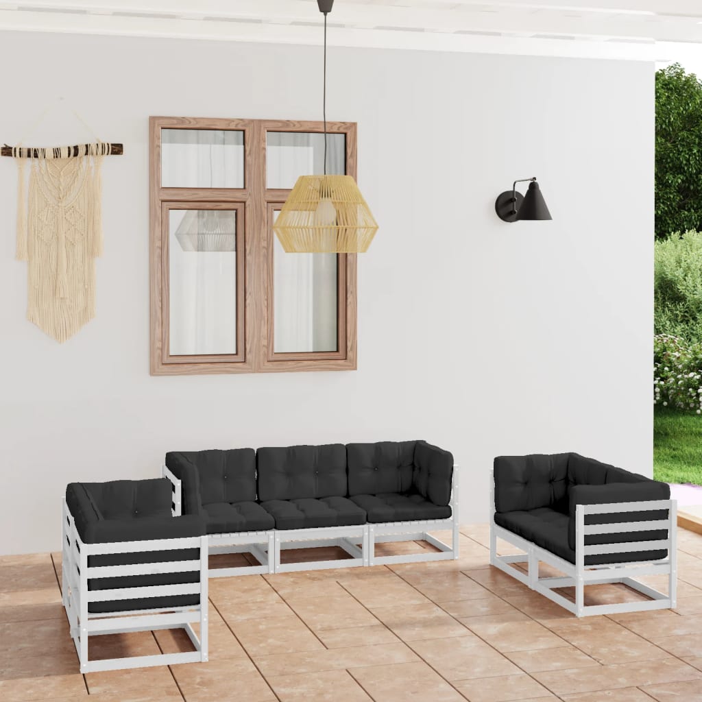 7-delige Loungeset met kussens massief grenenhout