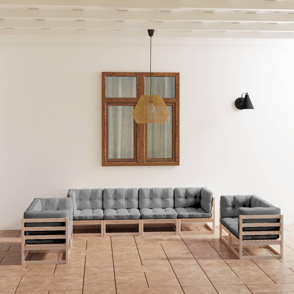 8-delige Loungeset met kussens massief grenenhout