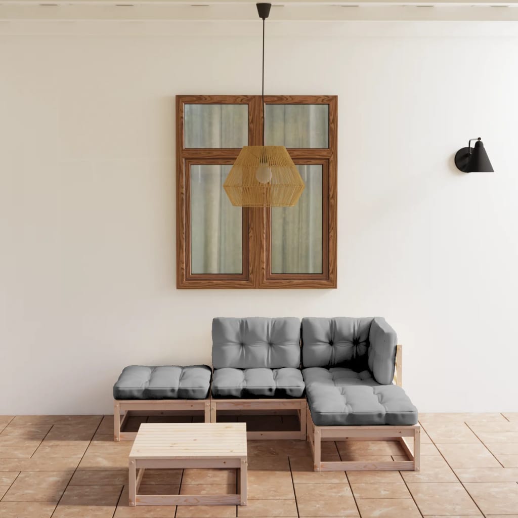 5-delige Loungeset met kussens massief grenenhout