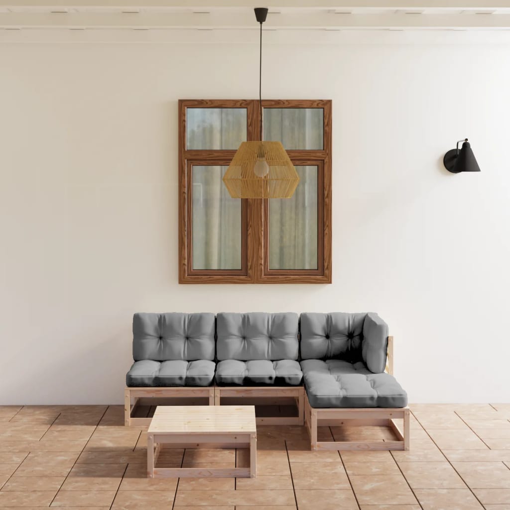5-delige Loungeset met kussens massief grenenhout