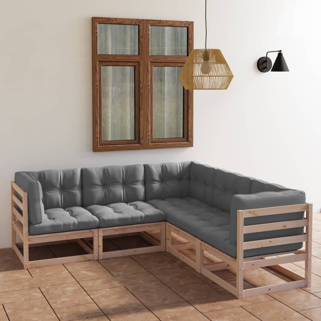 5-delige Loungeset met kussens massief grenenhout – afbeelding 1
