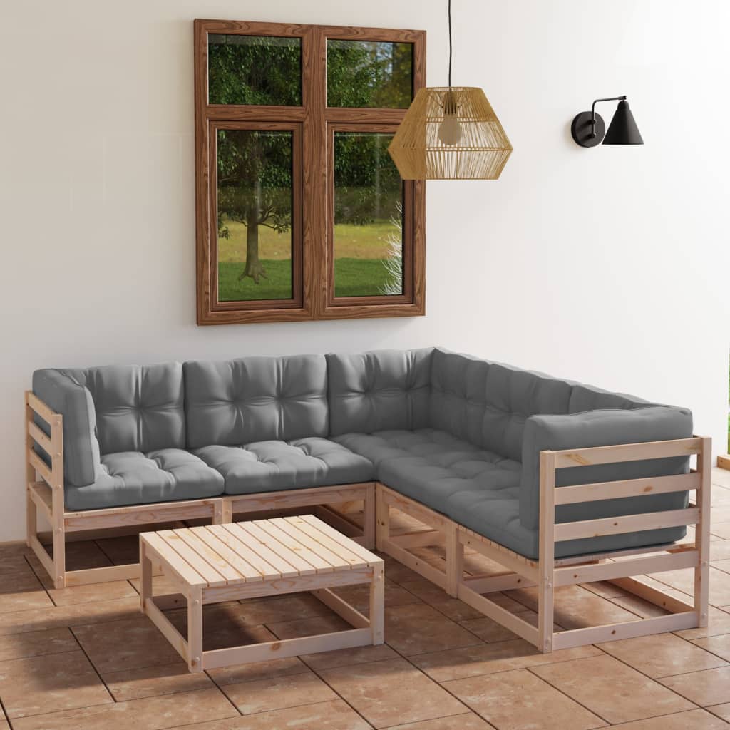 6-delige Loungeset met kussens massief grenenhout – afbeelding 1