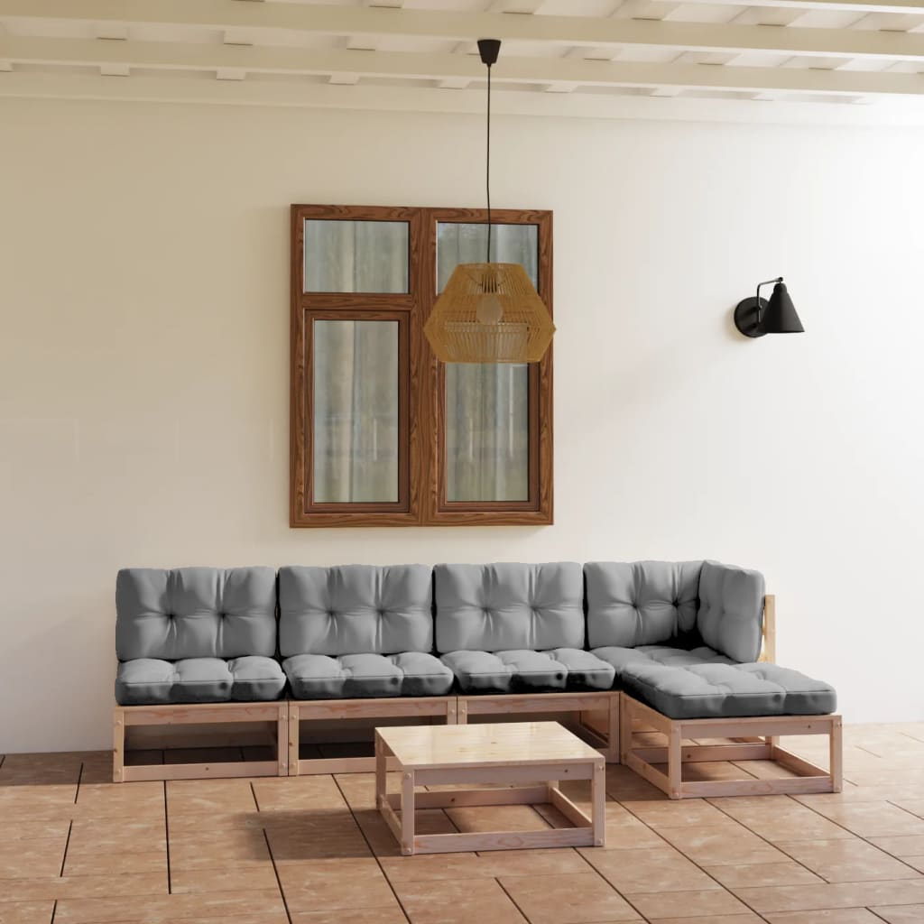 6-delige Loungeset met kussens massief grenenhout – afbeelding 1