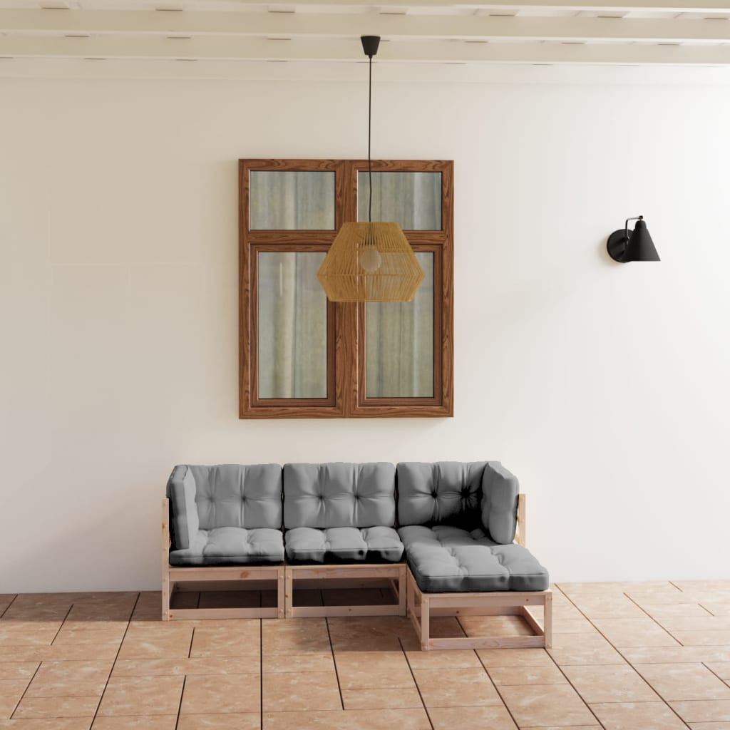 4-delige Loungeset met kussens massief grenenhout – afbeelding 1