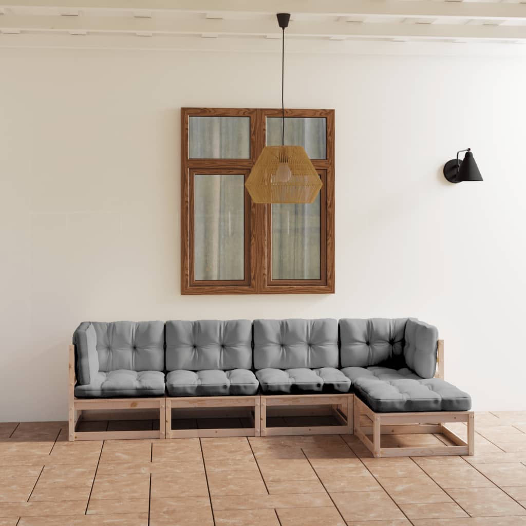 5-delige Loungeset met kussens massief grenenhout – afbeelding 1