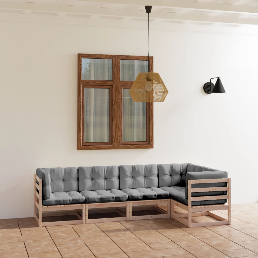 5-delige Loungeset met kussens massief grenenhout