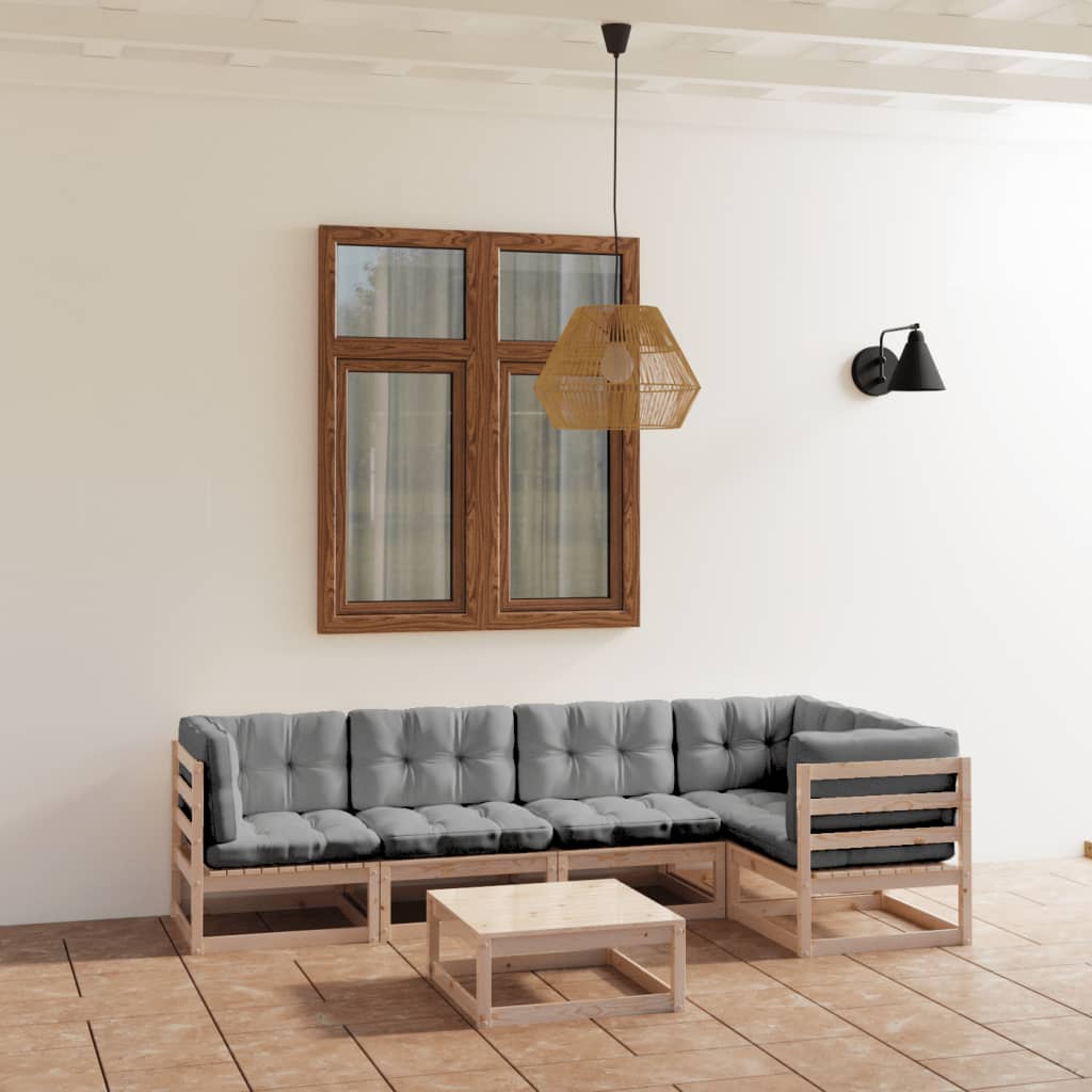6-delige Loungeset met kussens massief grenenhout – afbeelding 1