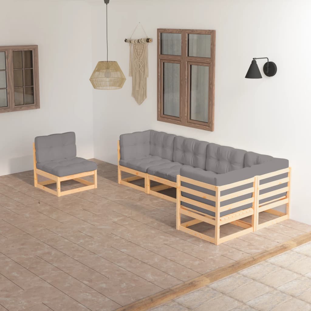 6-delige Loungeset met kussens massief grenenhout – afbeelding 1