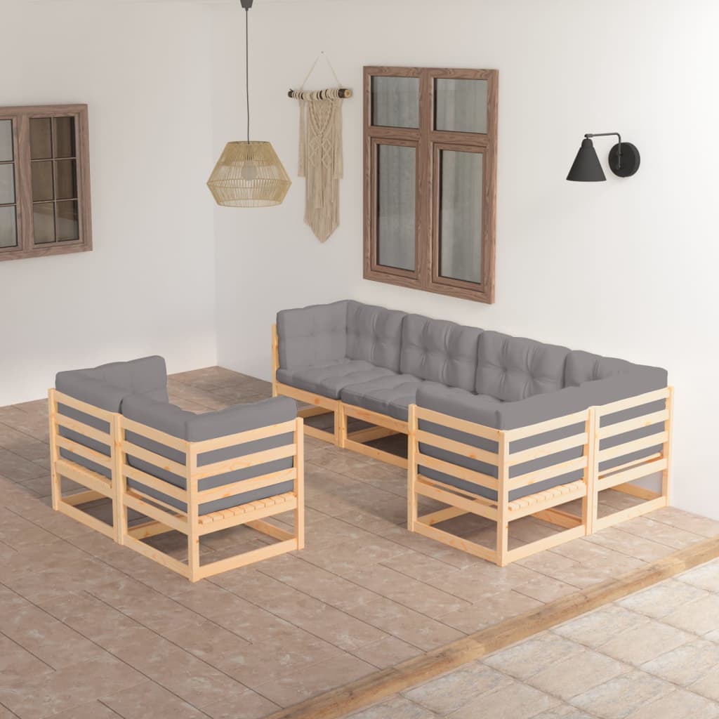 7-delige Loungeset met kussens massief grenenhout