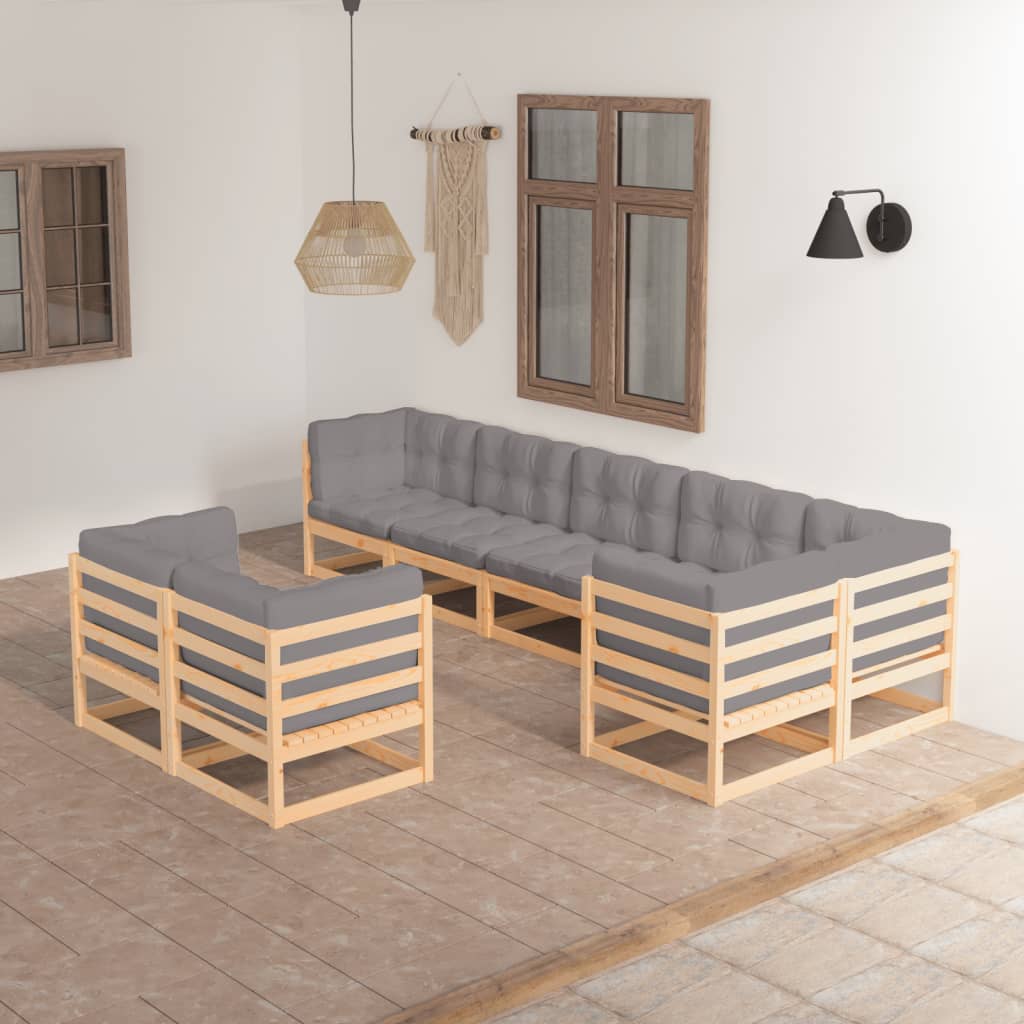 8-delige Loungeset met kussens massief grenenhout – afbeelding 1