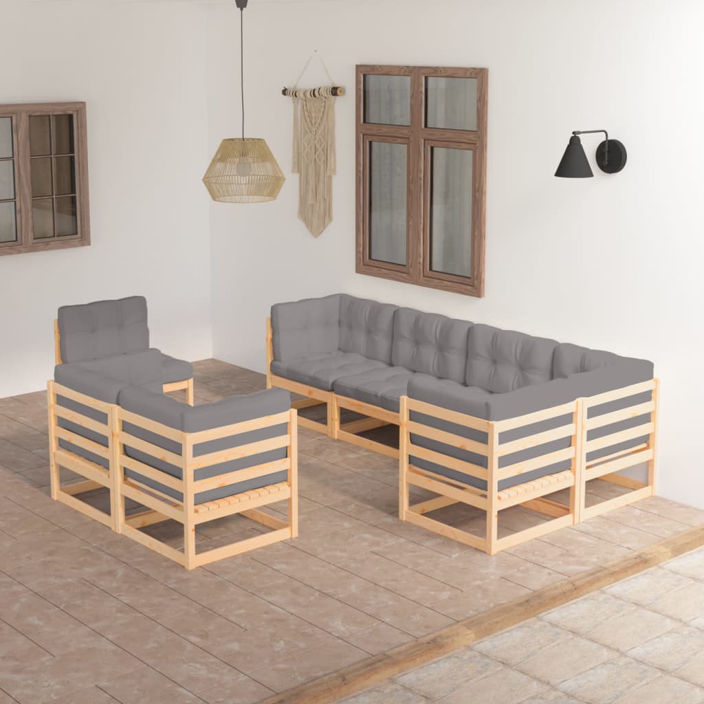 8-delige Loungeset met kussens massief grenenhout – afbeelding 1