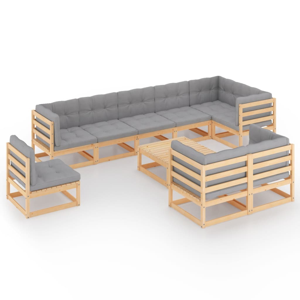 10-delige Loungeset met kussens massief grenenhout – afbeelding 2