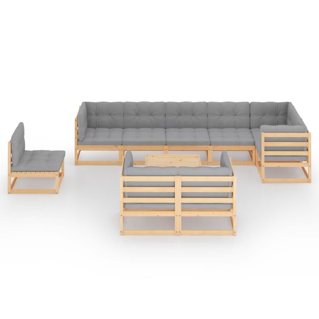 10-delige Loungeset met kussens massief grenenhout – afbeelding 3