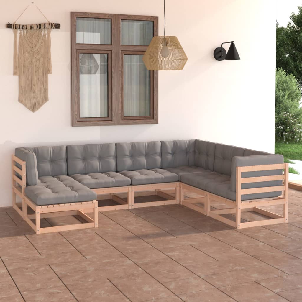 7-delige Loungeset met kussens massief grenenhout – afbeelding 1