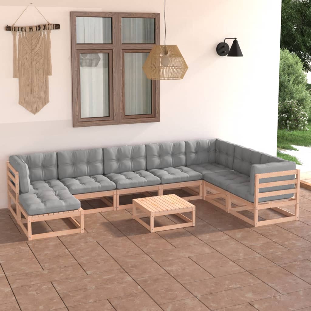 9-delige Loungeset met kussens massief grenenhout