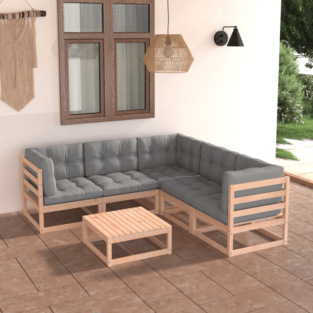 6-delige Loungeset met kussens massief grenenhout – afbeelding 1