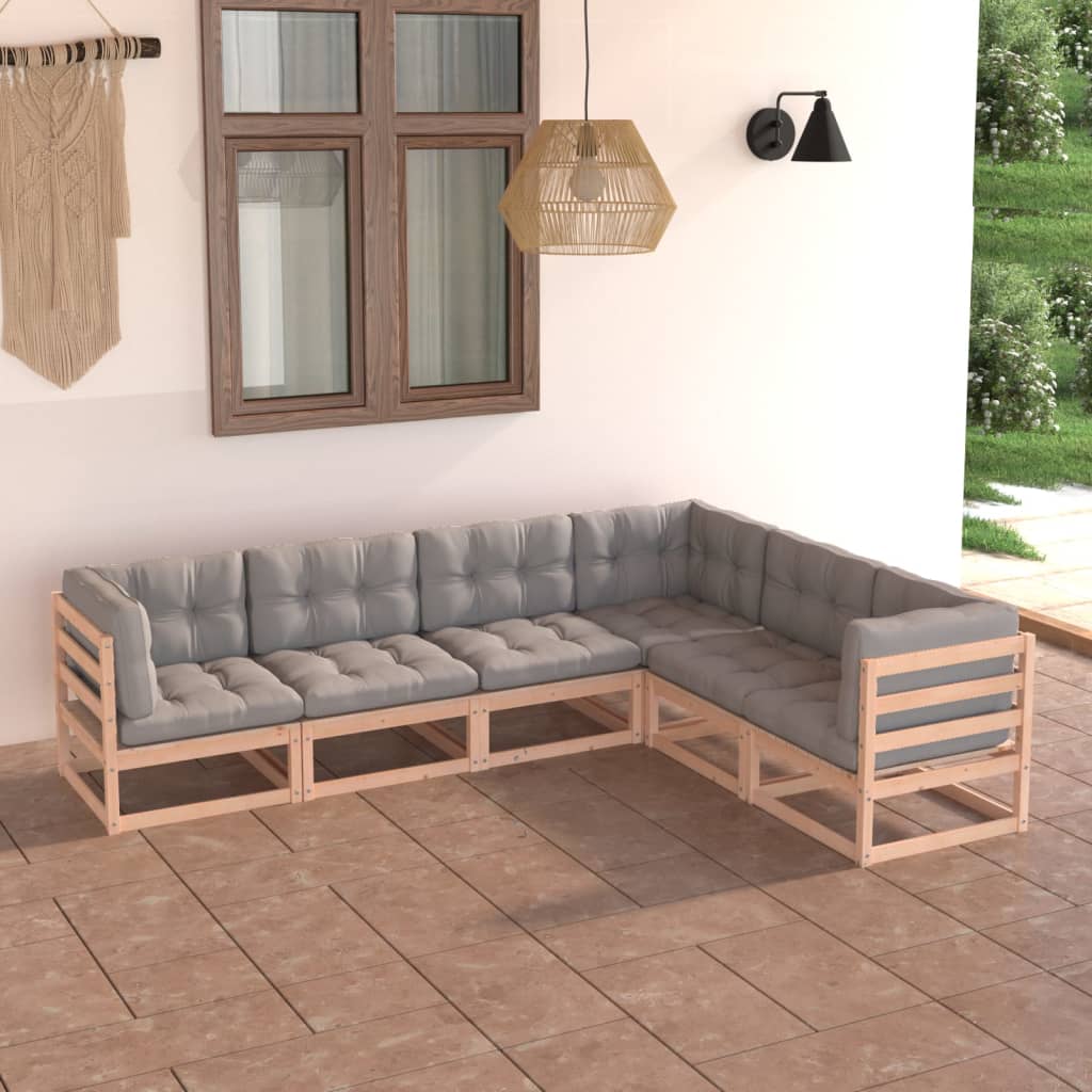 6-delige Loungeset met kussens massief grenenhout – afbeelding 1