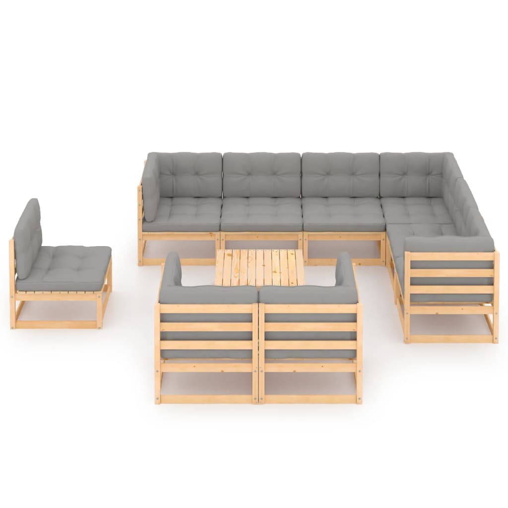 10-delige Loungeset met kussens massief grenenhout – afbeelding 2