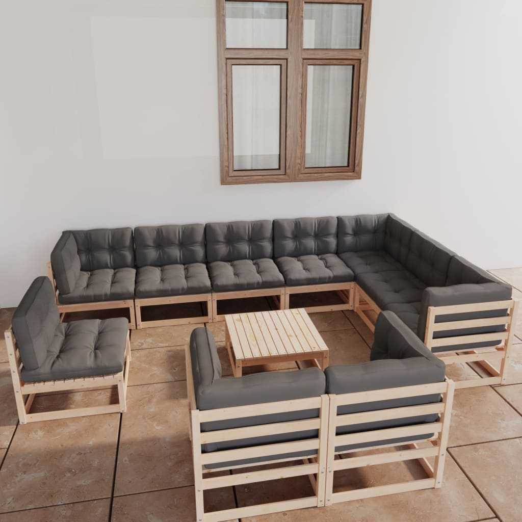 11-delige Loungeset met kussens massief grenenhout
