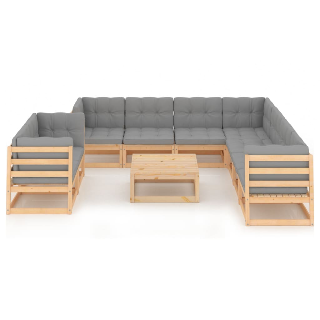 10-delige Loungeset met kussens massief grenenhout – afbeelding 2