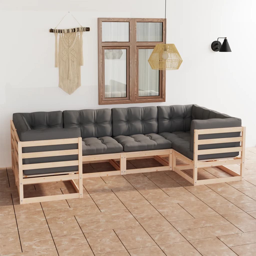 6-delige Loungeset met kussens massief grenenhout – afbeelding 1