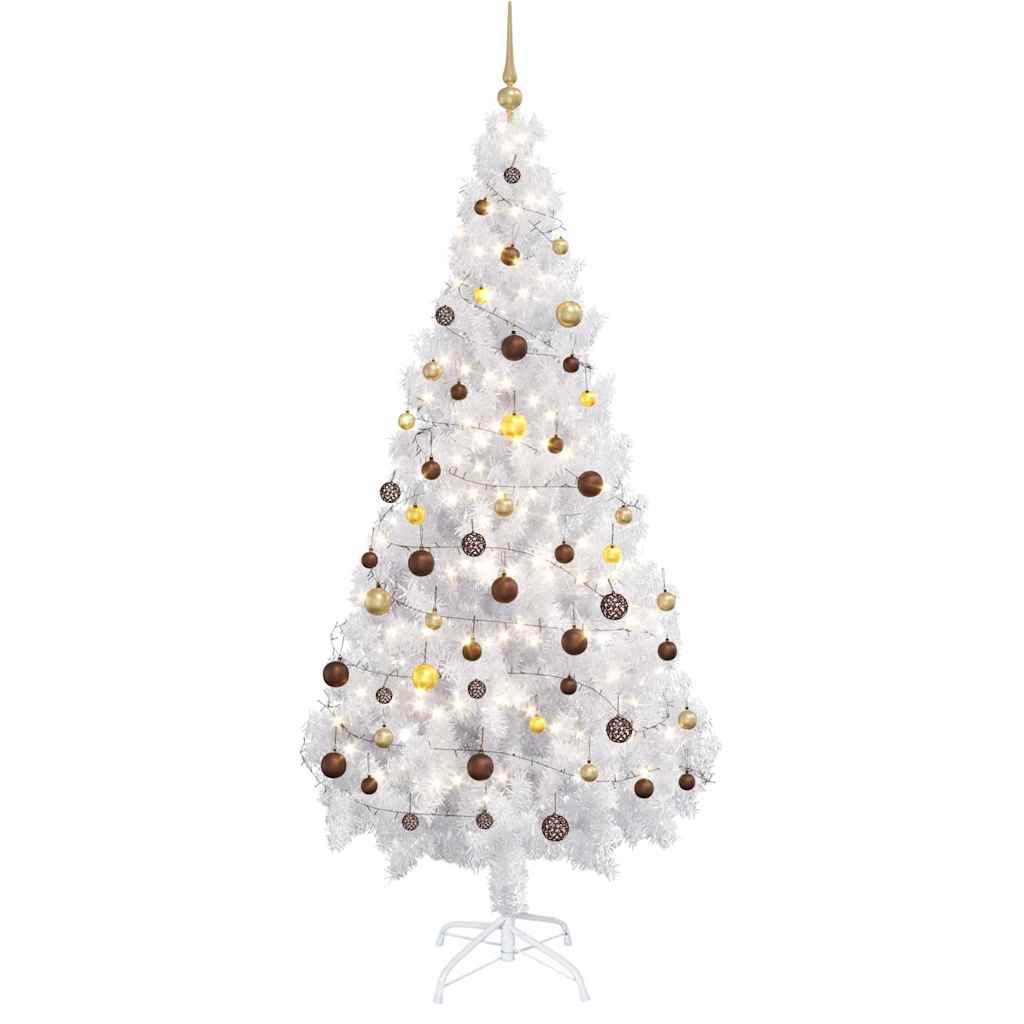 Kunstkerstboom met verlichting en kerstballen 180 cm PVC wit – afbeelding 1