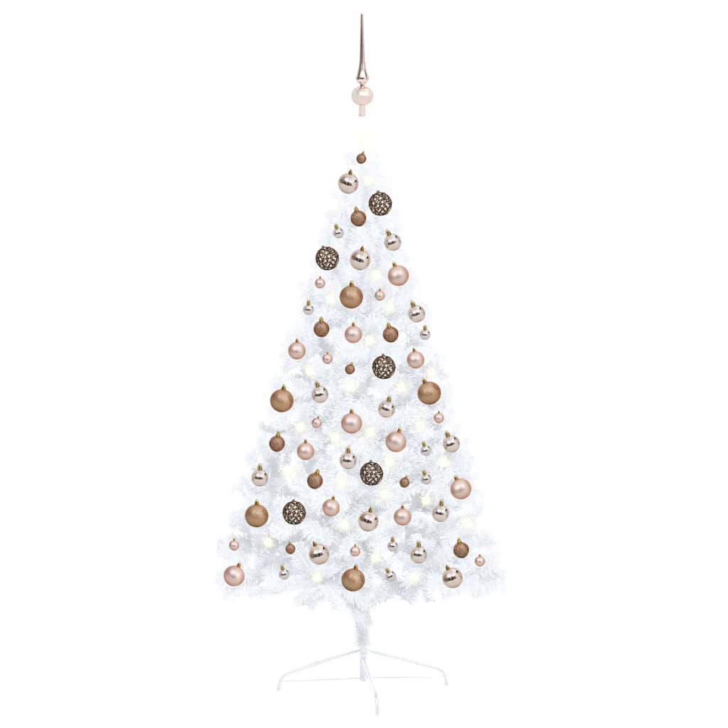 Kunstkerstboom met verlichting en kerstballen half 120 cm wit – afbeelding 1