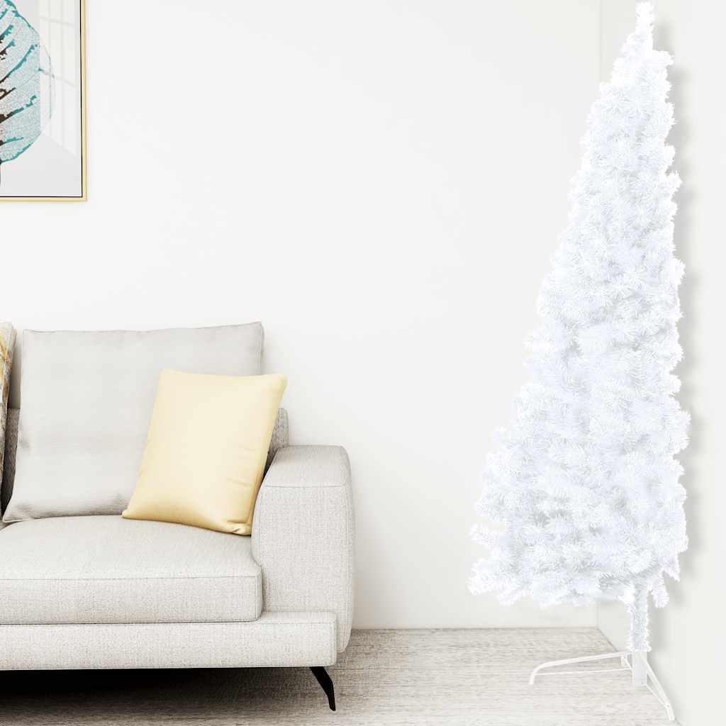 Kunstkerstboom met verlichting en kerstballen half 120 cm wit – afbeelding 2