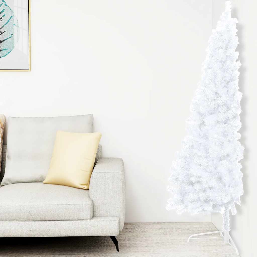 Kunstkerstboom met verlichting en kerstballen half 150 cm wit – afbeelding 2