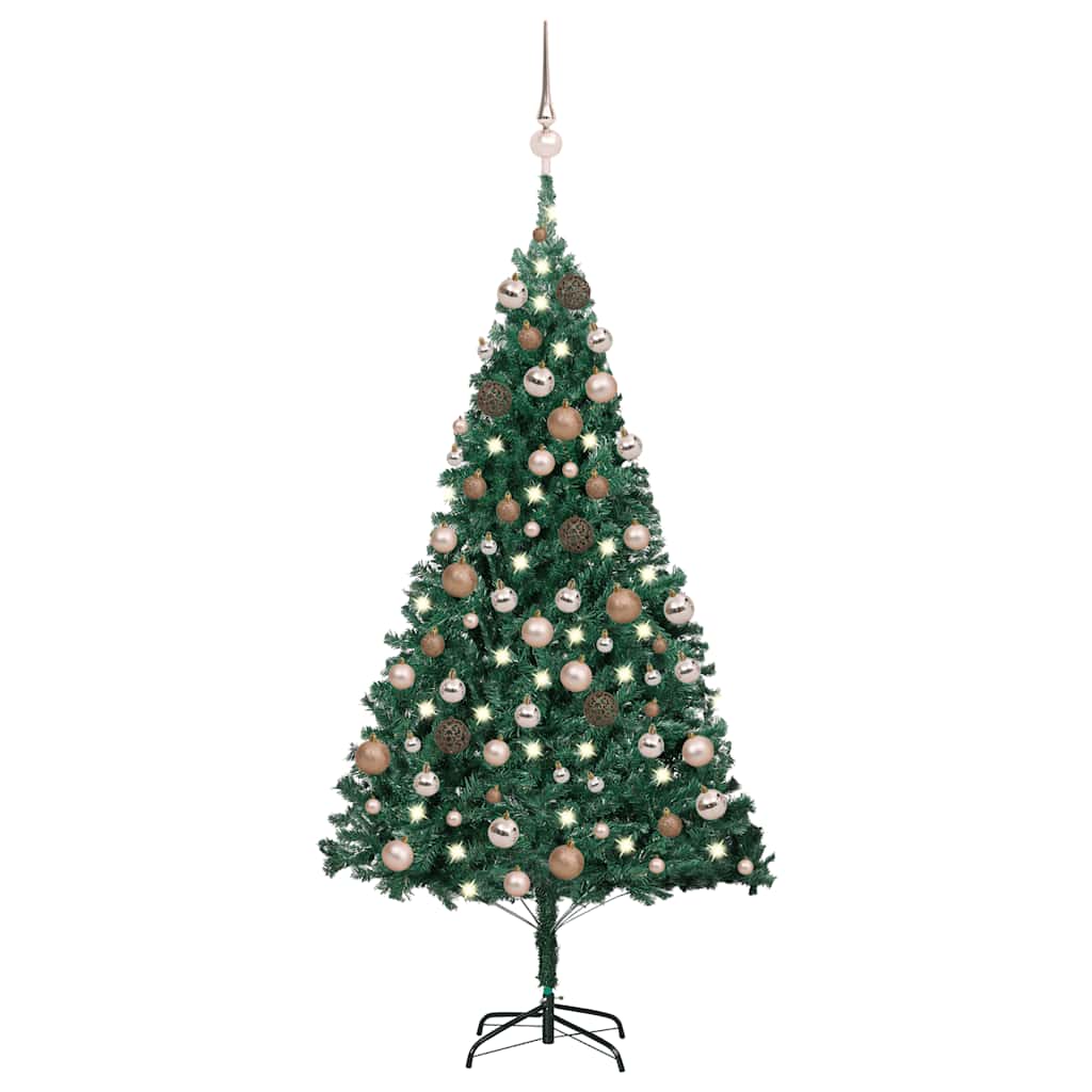 Kunstkerstboom met verlichting en kerstballen 120 cm PVC groen – afbeelding 1