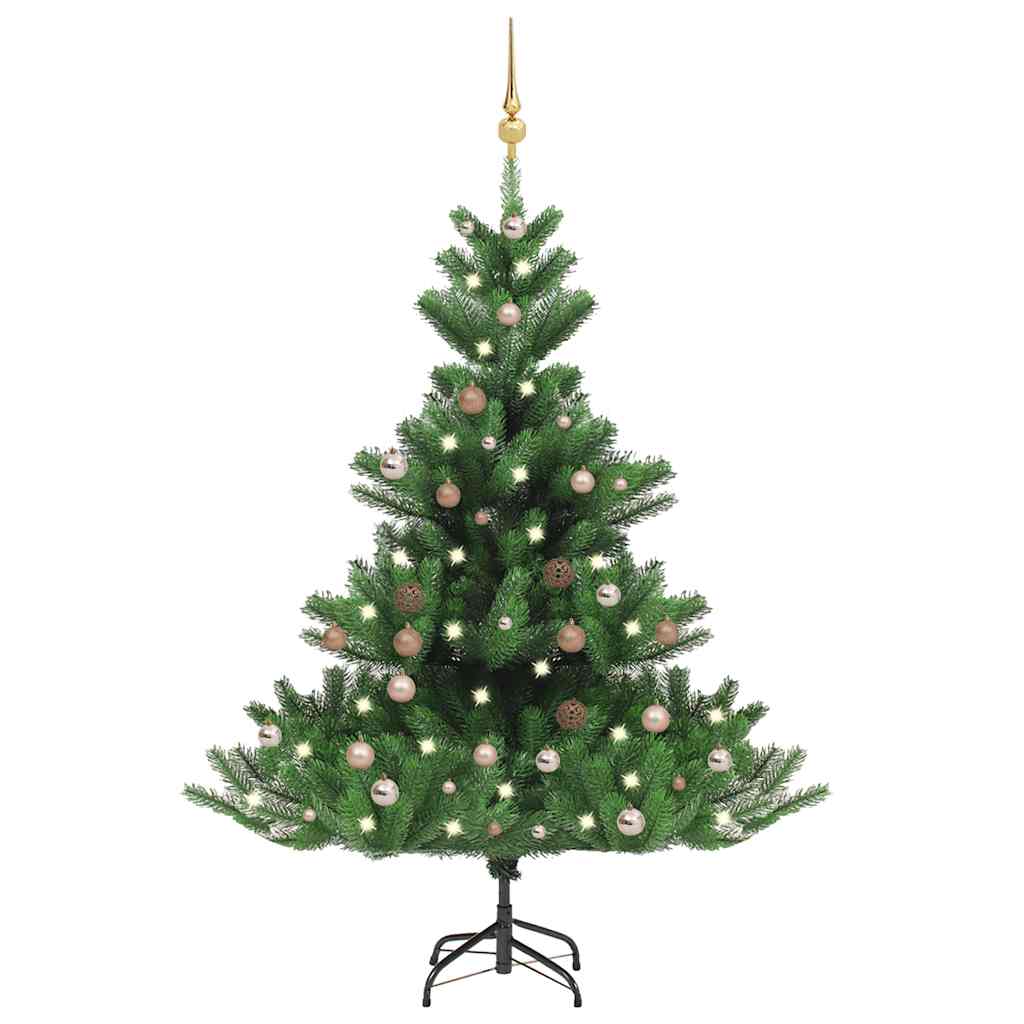 Kunstkerstboom Nordmann met LED's en kerstballen 150 cm groen – afbeelding 1