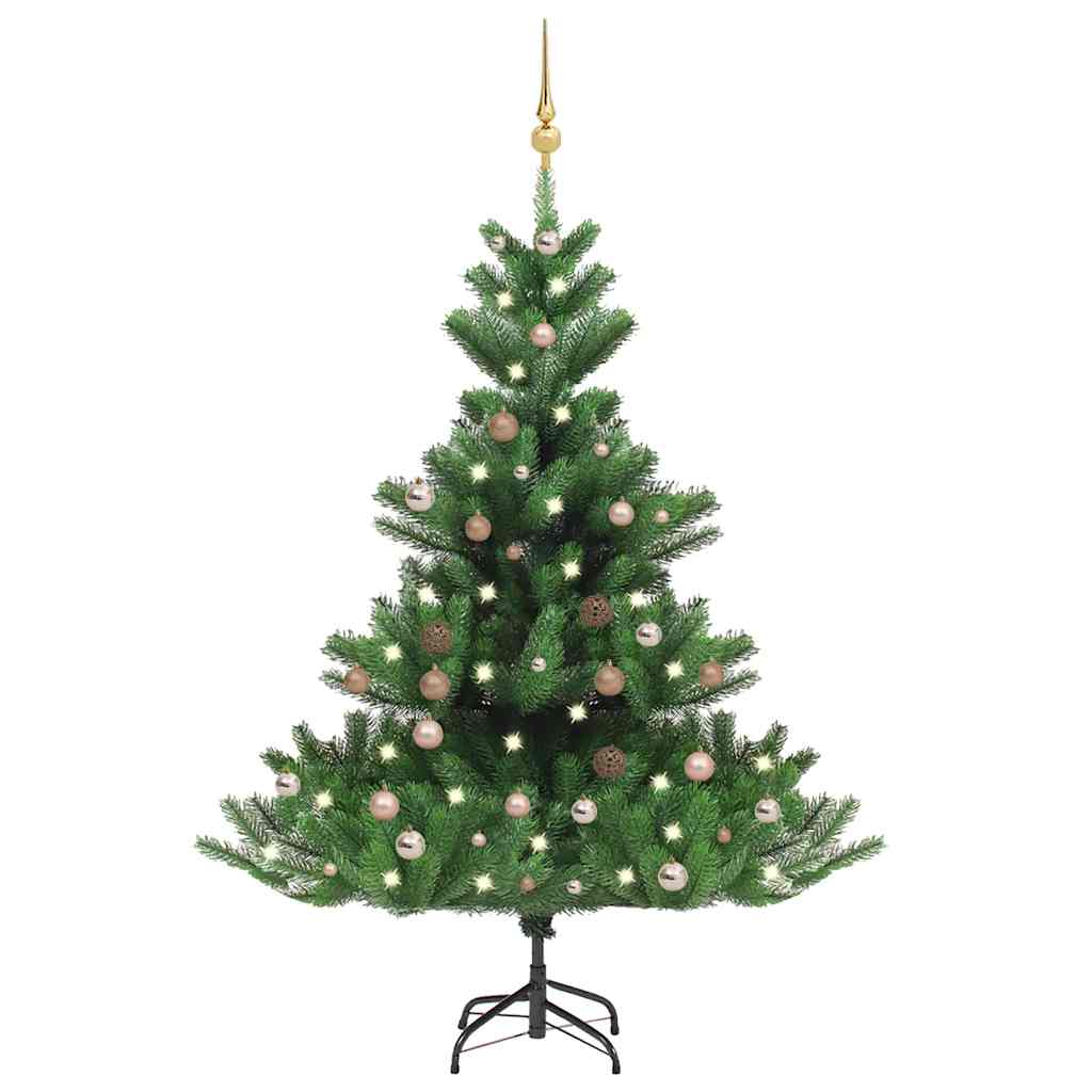 Kunstkerstboom Nordmann met LED's en kerstballen 180 cm groen – afbeelding 1